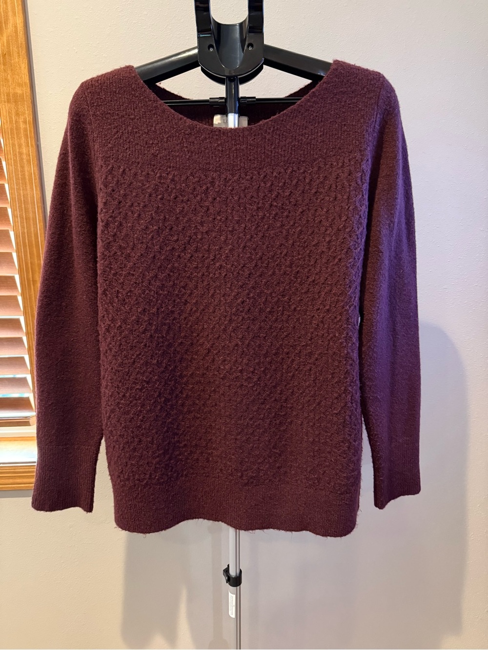 LOFT Textured Crewneck Sweater in Plum